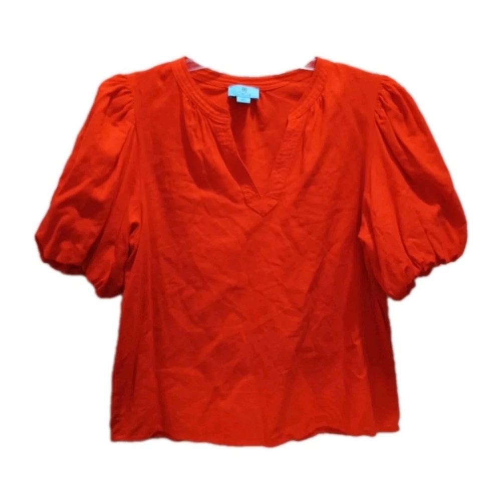 CeCe Linen Blend Blouse Puff Sleeves Orange Size Large